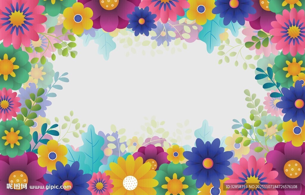 多彩花卉边框装饰图案