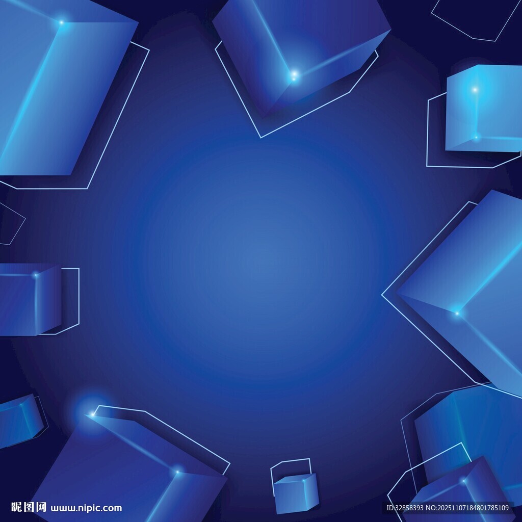 蓝色立体方块科技背景图