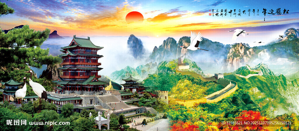 滕王阁山水风景画