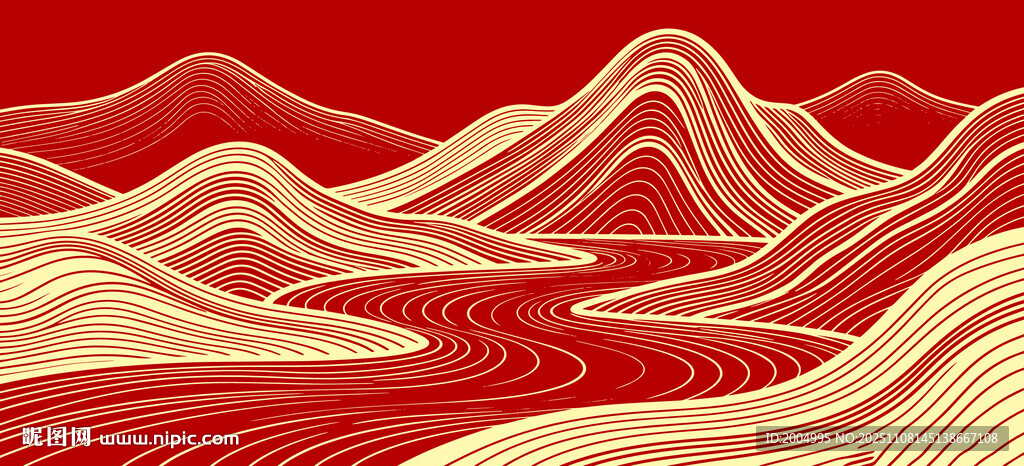 中式红金线条山水背景墙