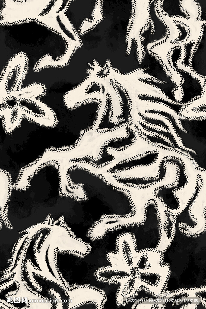 黑白骏马花卉图案纹理