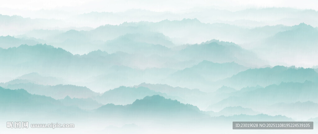 淡蓝水墨风连绵山峦背景