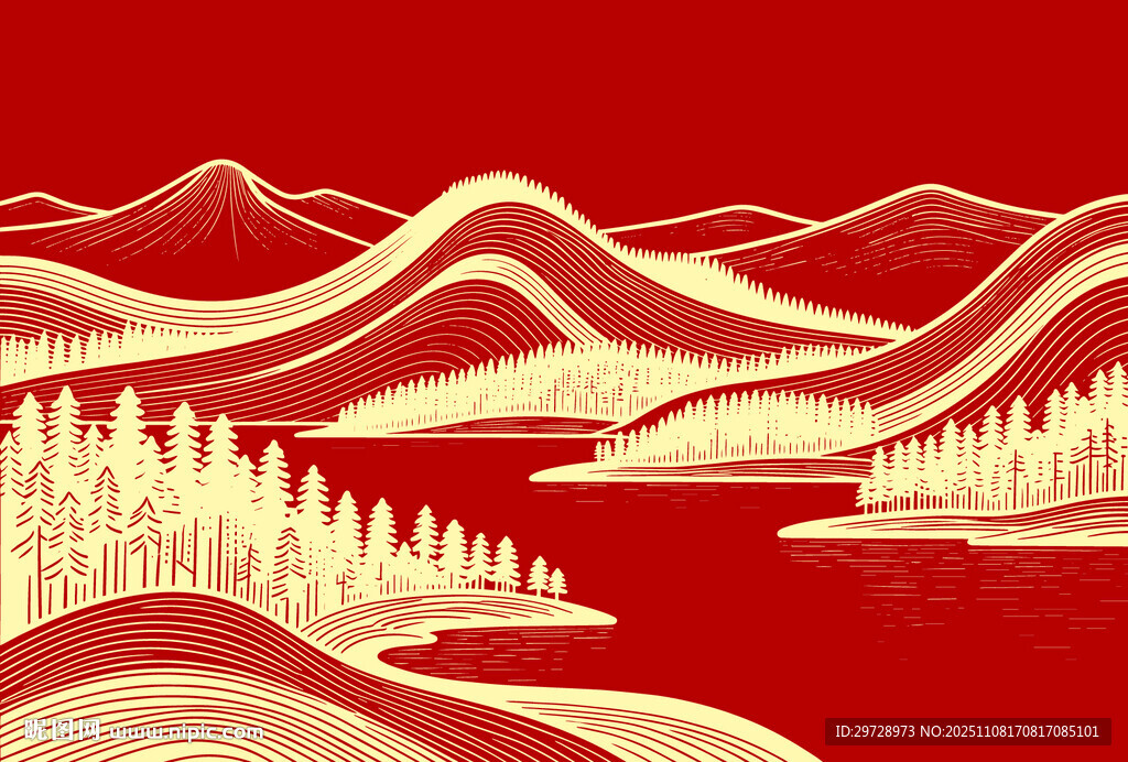 中式线条山水背景墙