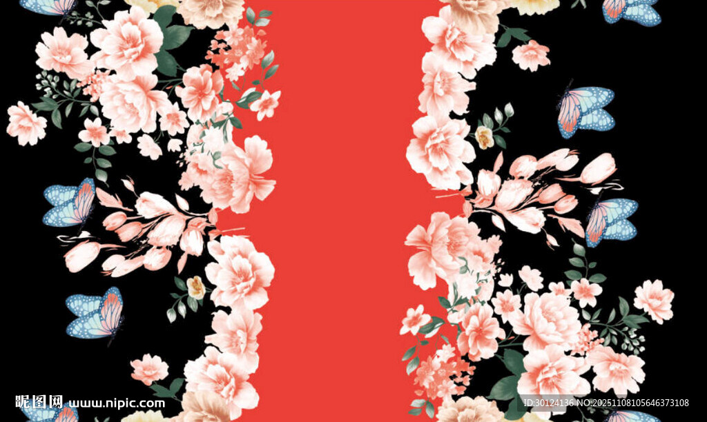 双边定位花  玫瑰花  蝴蝶花