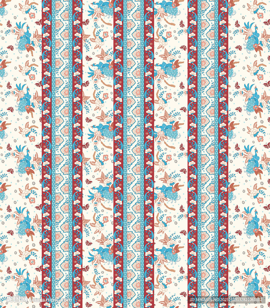 条纹花卉图案布料纹理