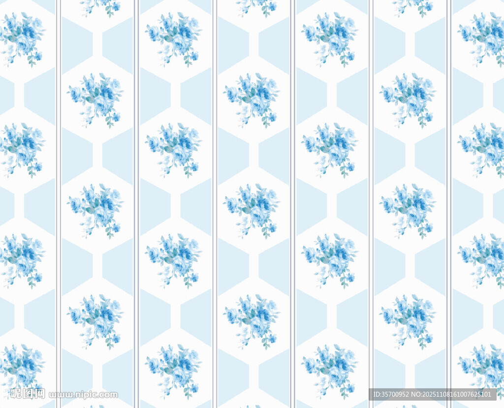 蓝白花卉几何图案背景