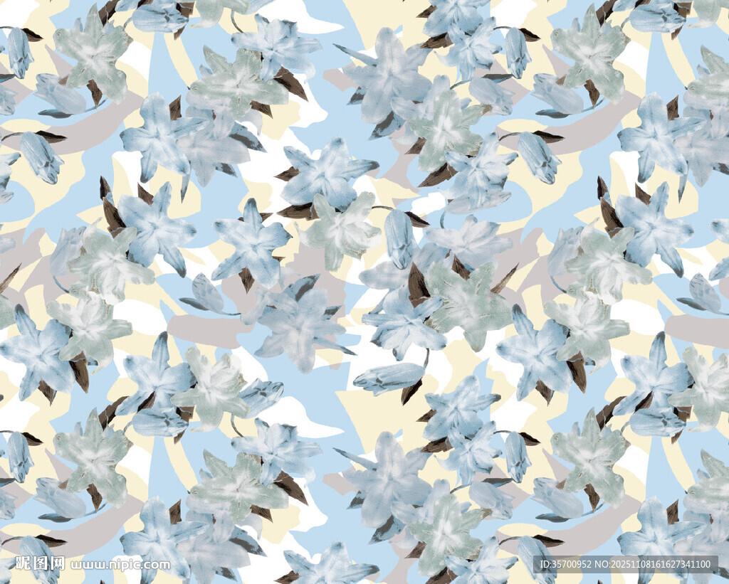 蓝白抽象飞鸟图案纹理花卉