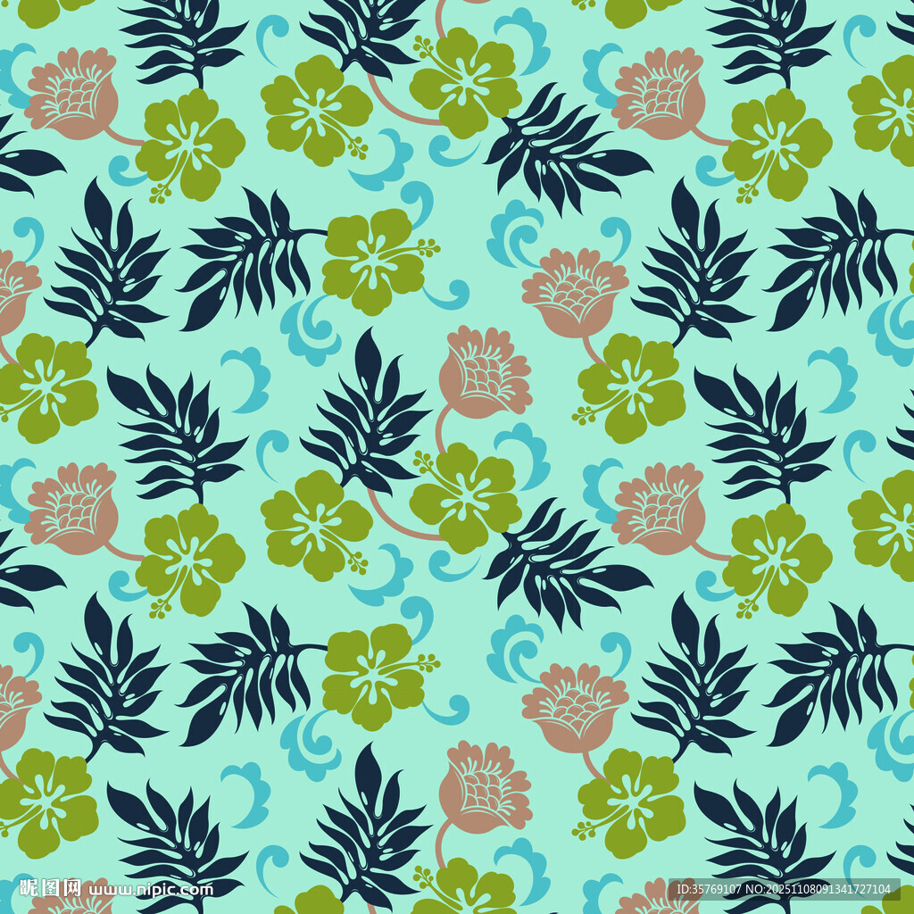 清新花卉绿叶图案背景