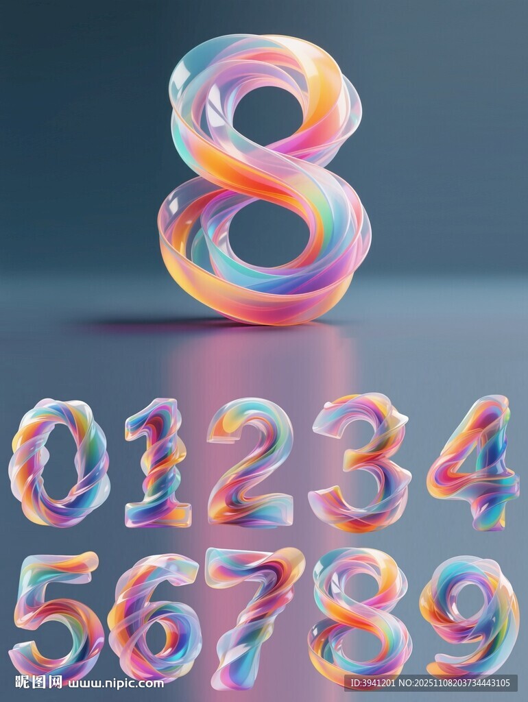 炫彩数字8及0至9数字集合