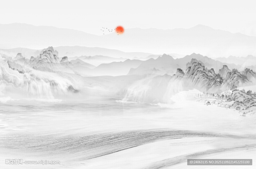 中式山水屏风画