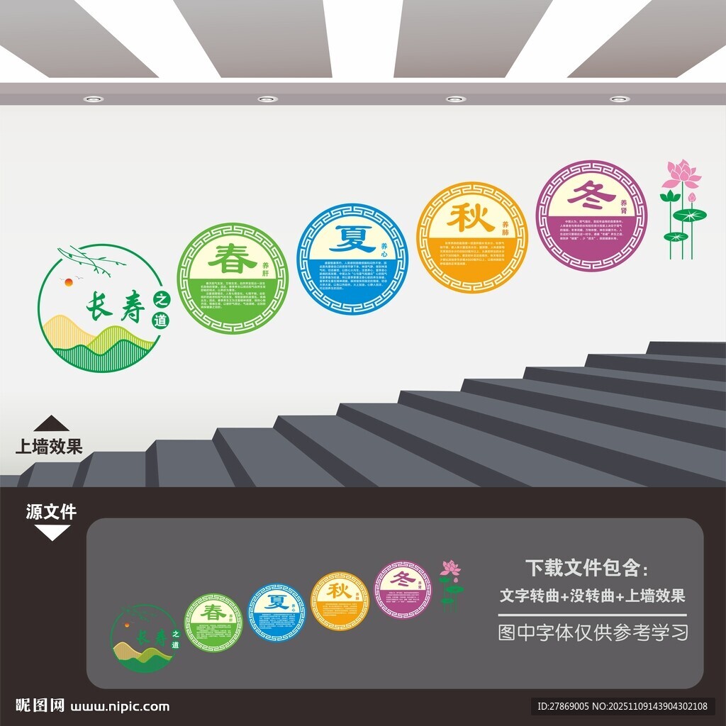 中医四季养生楼梯楼道文化墙