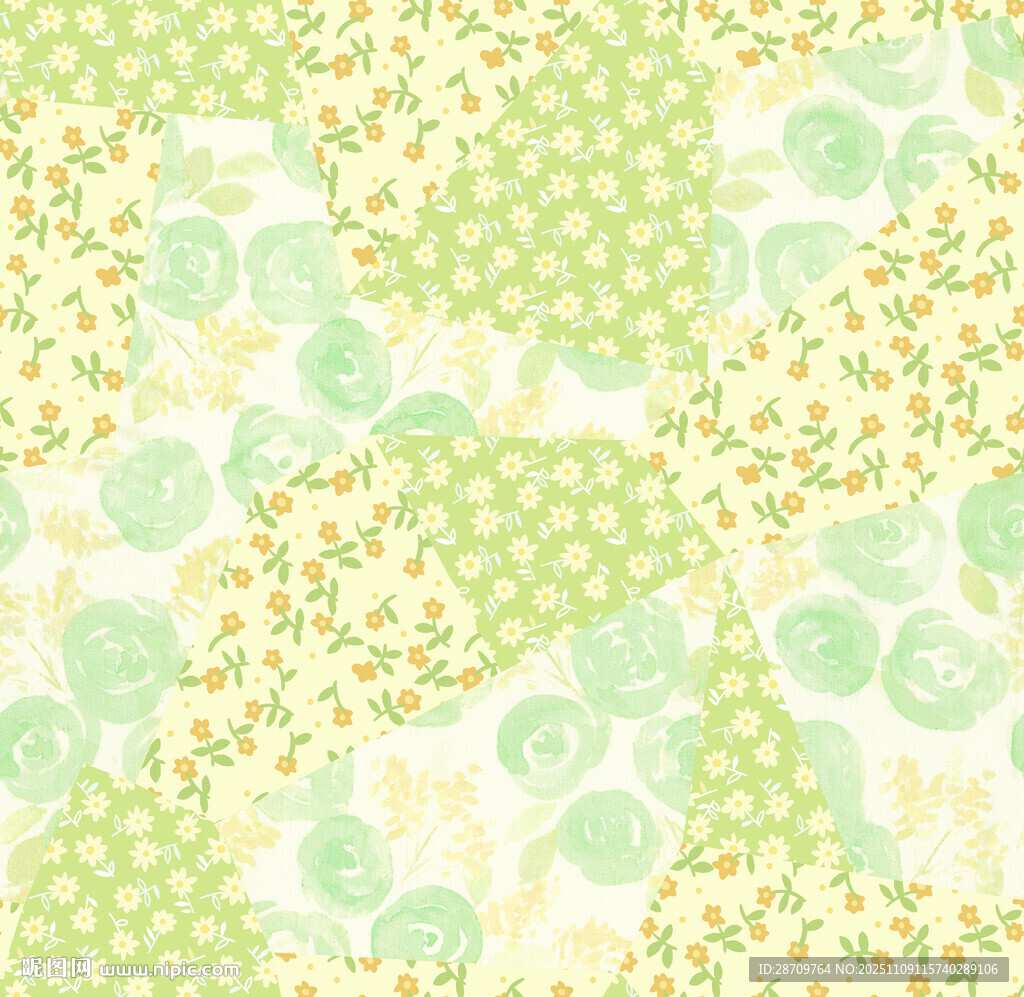 清新黄绿碎花拼接图案