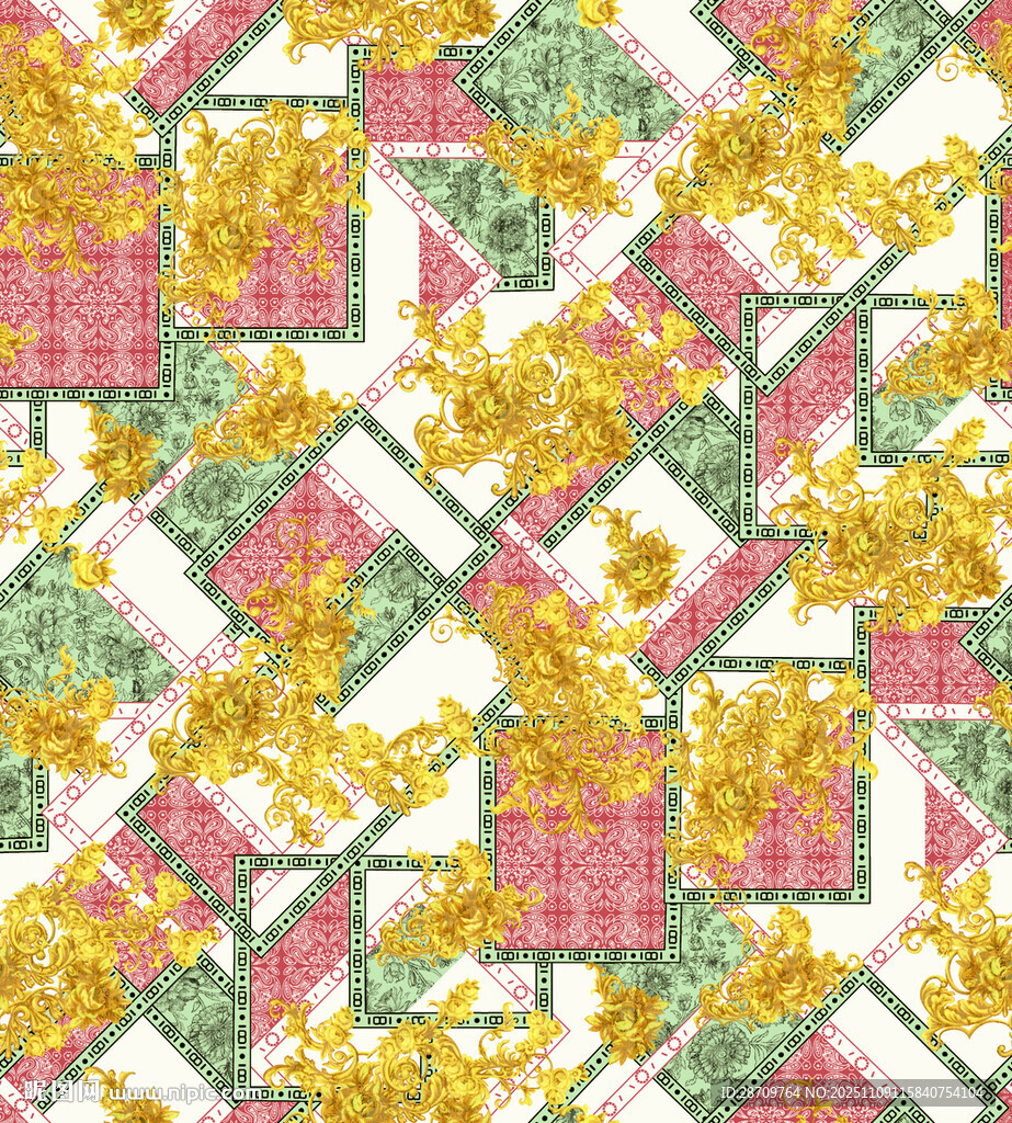 多彩几何花卉拼接图案