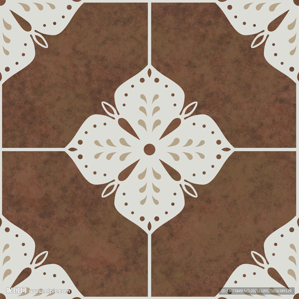 复古花纹棕色瓷砖花砖地板