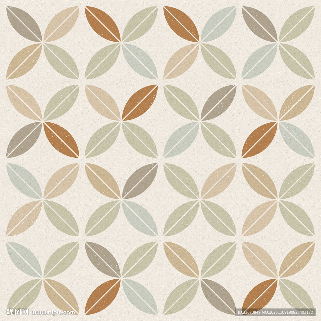 几何叶片图案无缝花砖 仿古砖 