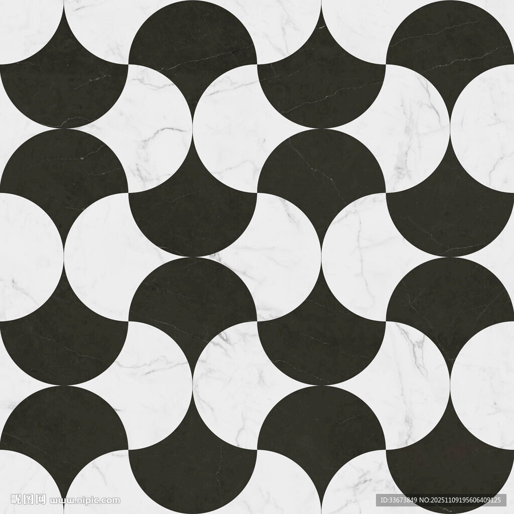 黑白半圆几何图案花砖纹理