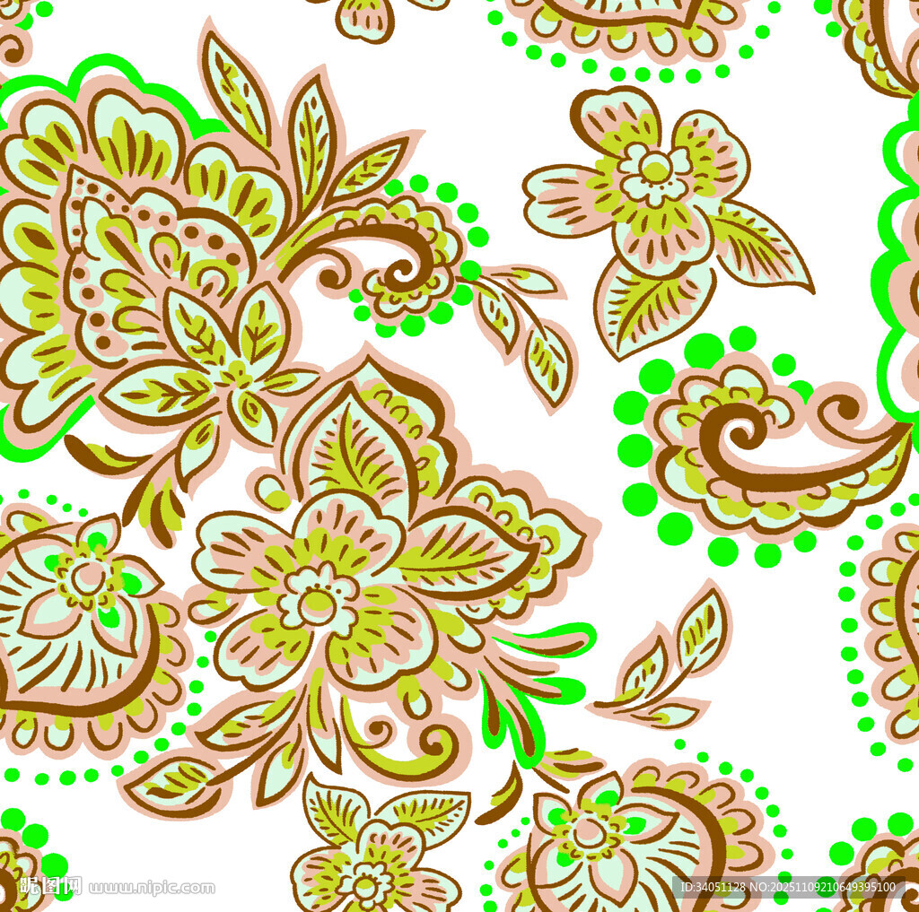 精美花卉佩斯利花纹图案