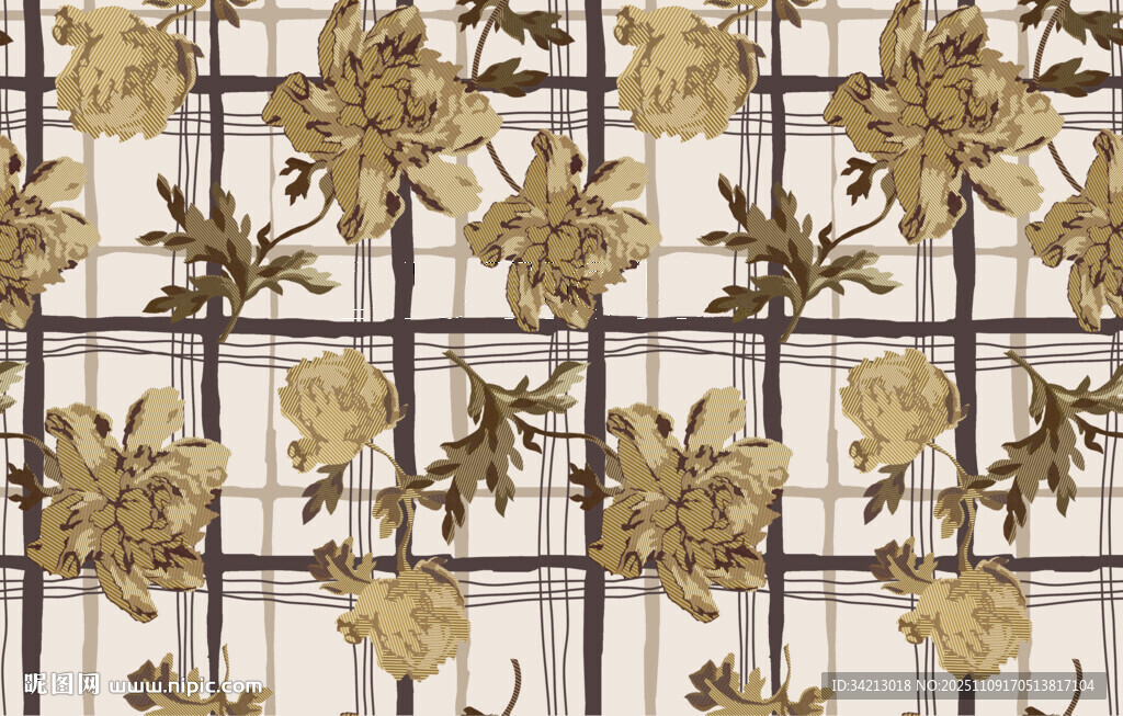 大牌复古花卉格子图案