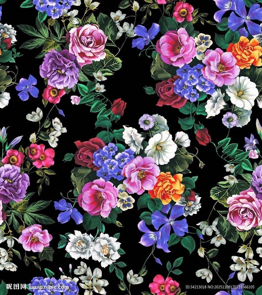 大牌多彩花卉图案