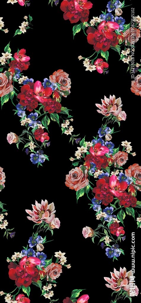 大牌黑色底花卉图案