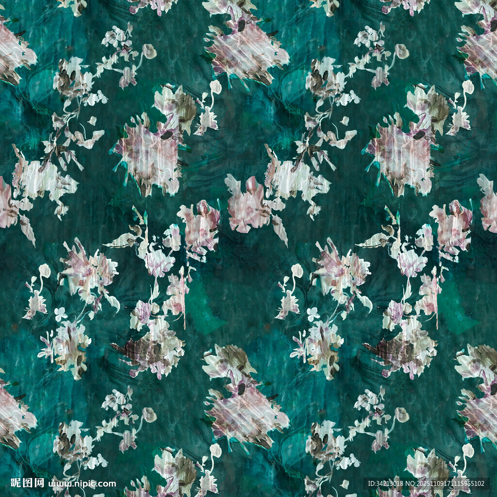 大牌深绿底花卉图案