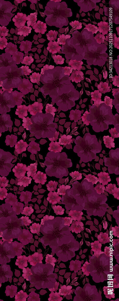 大牌深紫色花卉图案