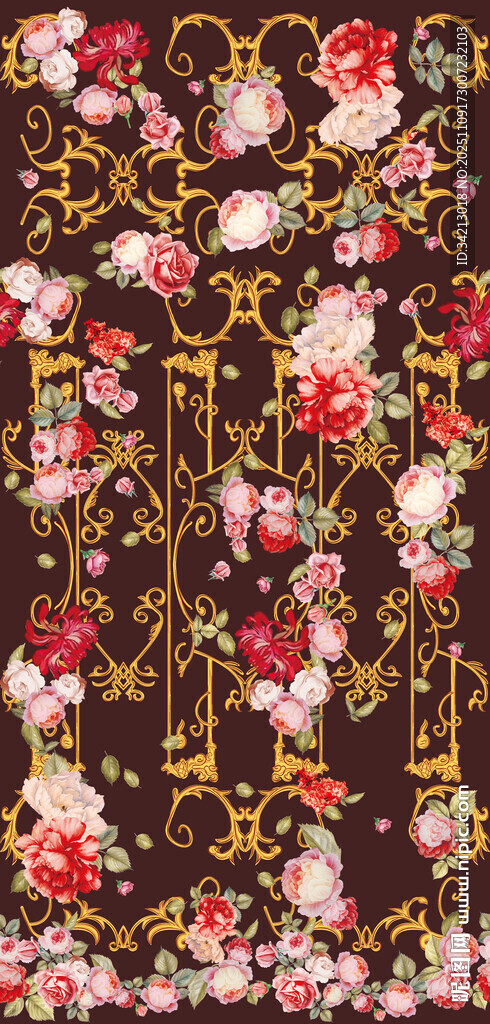 大牌复古花卉链条图案