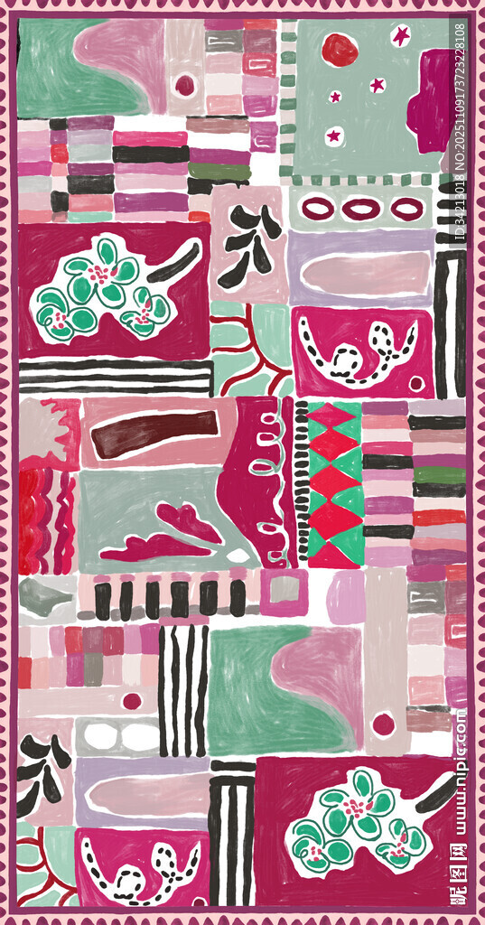 大牌拼贴风几何花卉图案