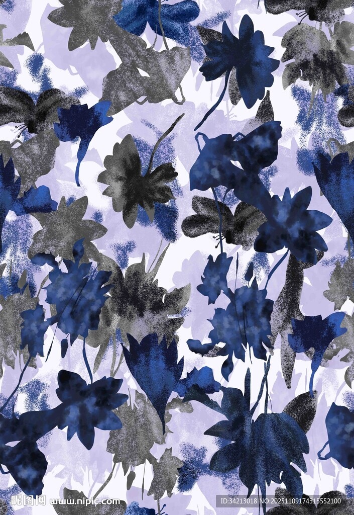 大牌蓝紫色花卉图案