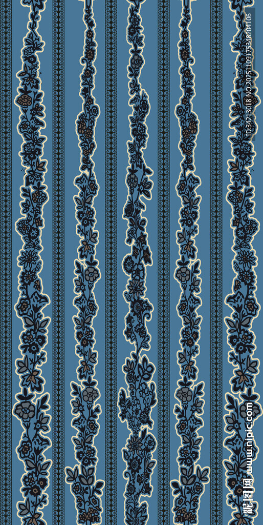 大牌蓝色竖条纹花纹图案