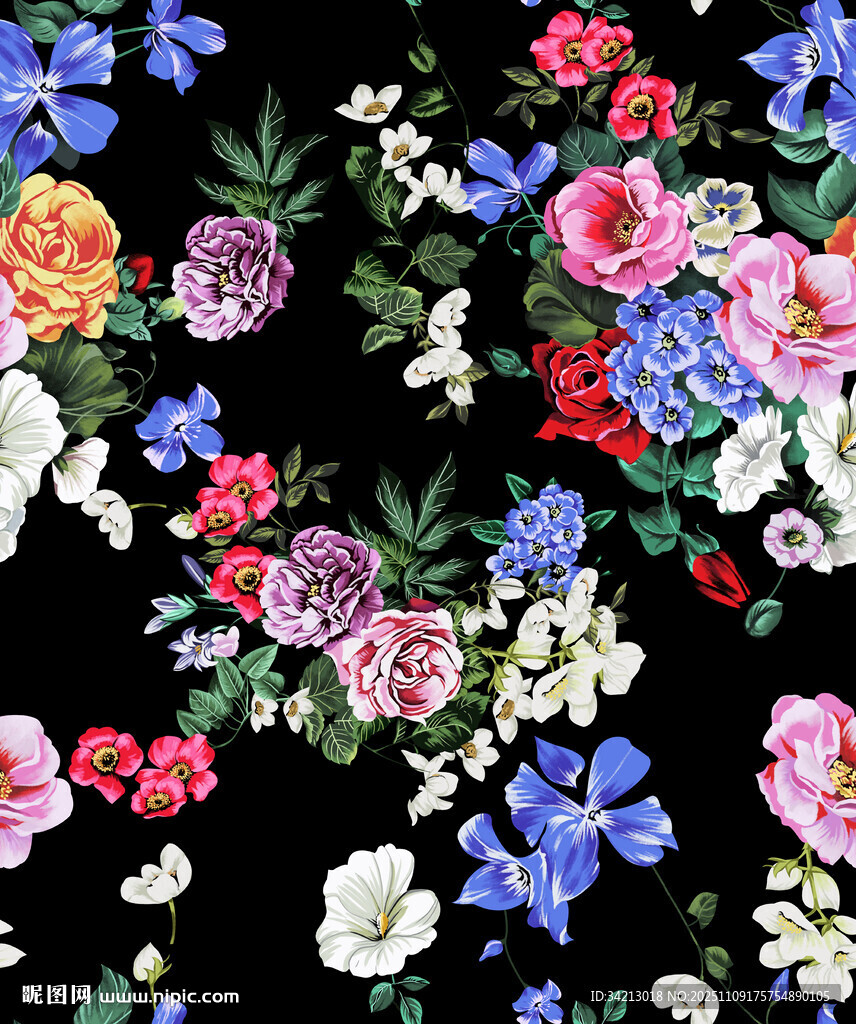 大牌多彩花卉图案