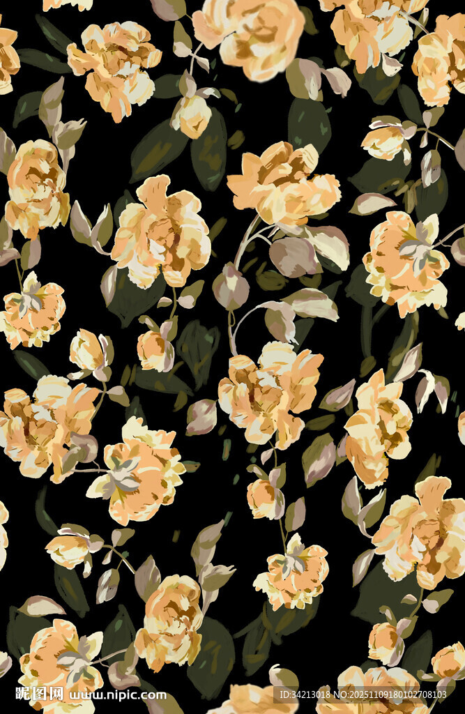 大牌复古风黄色花卉图案