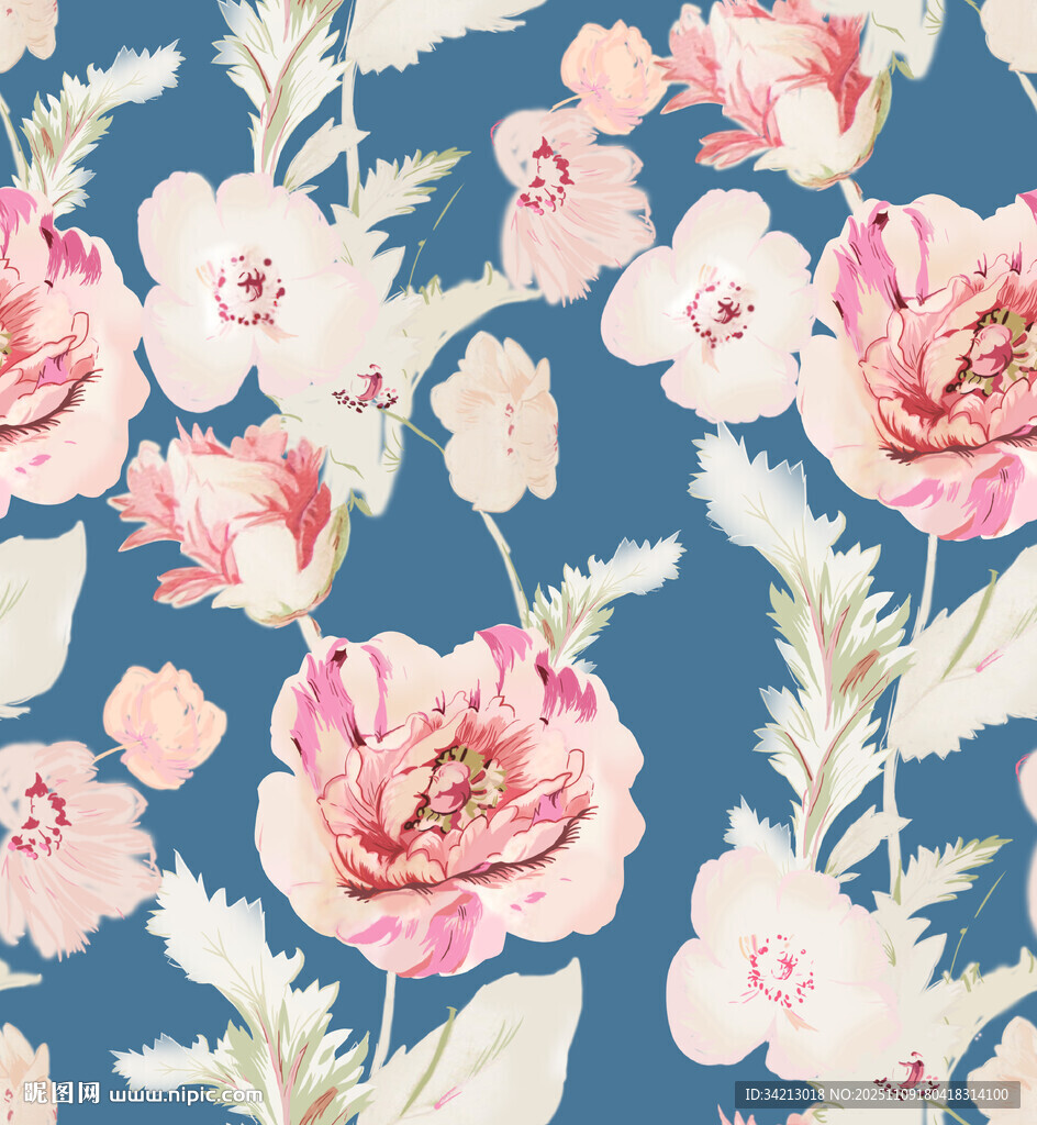 大牌蓝底花卉图案