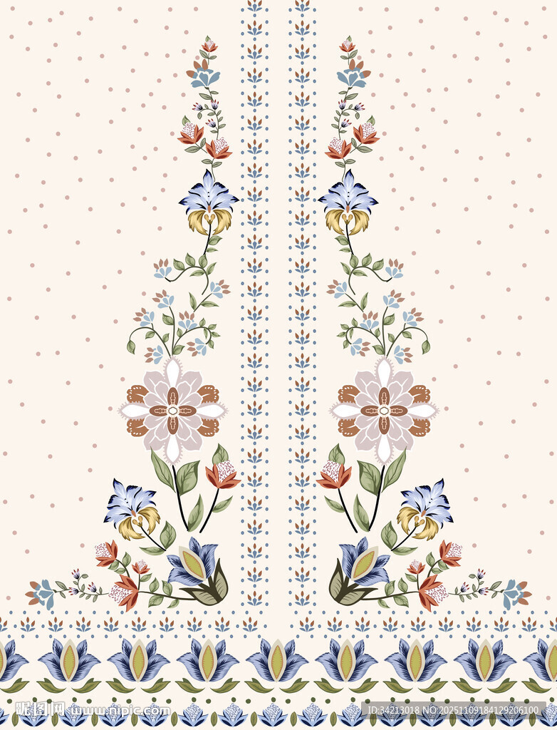 大牌定位复古花卉刺绣图案