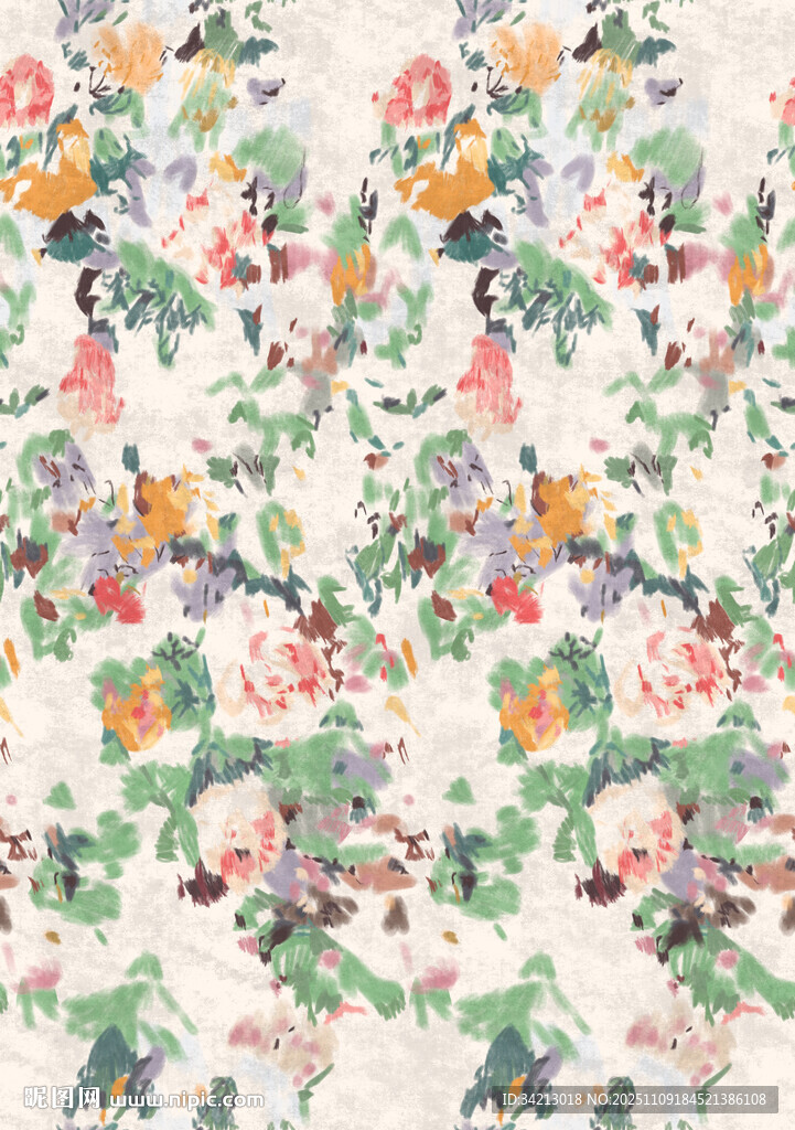 大牌花卉图案水彩风印花