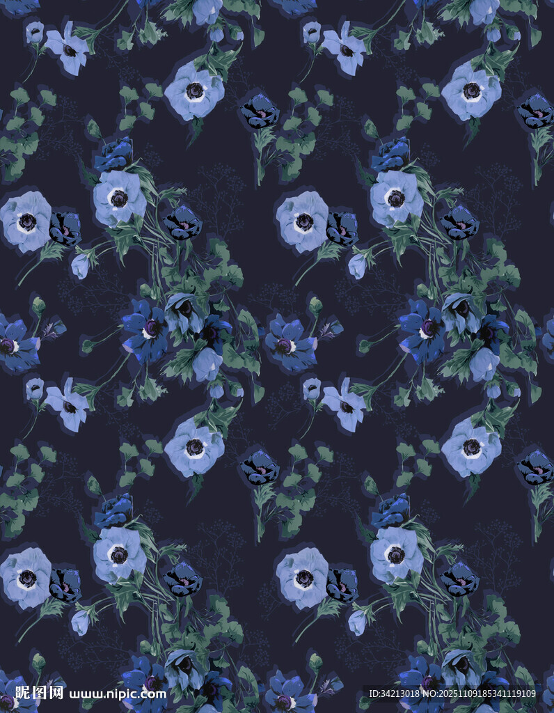 大牌蓝花植物图案