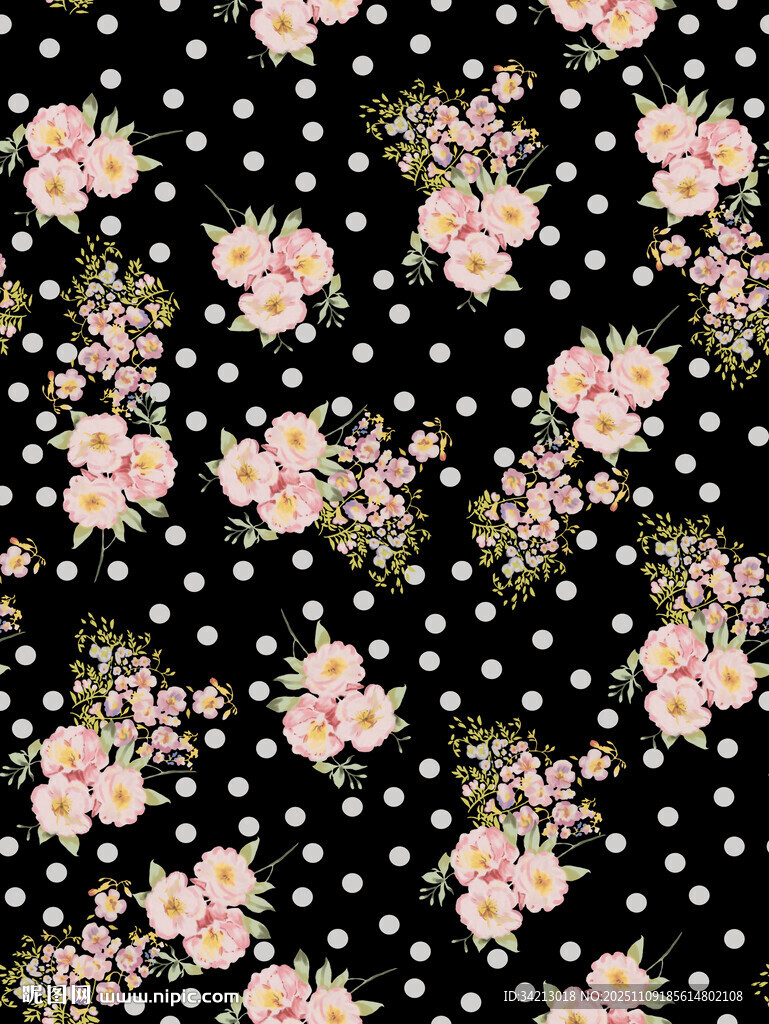 大牌粉色花卉波点图案