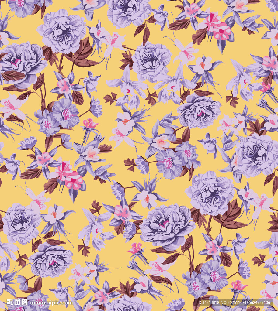 大牌黄色底紫色花卉
