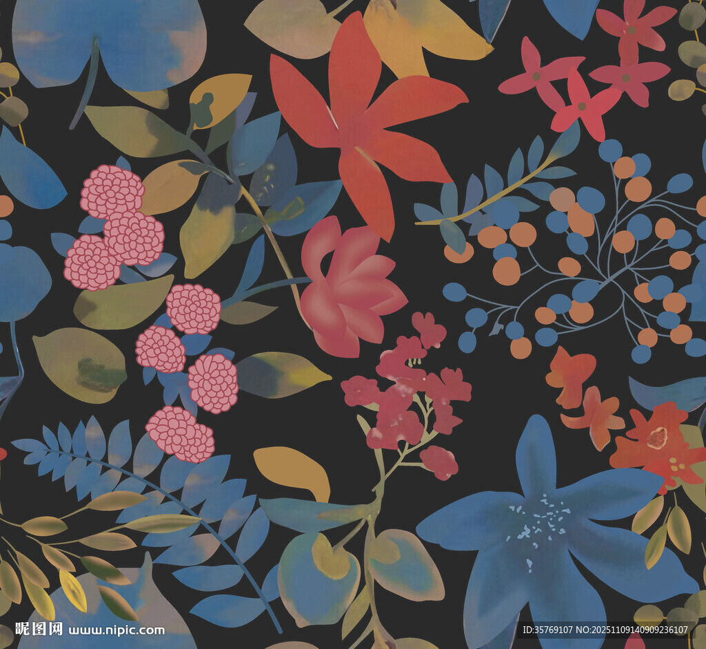 多彩花卉植物图案背景