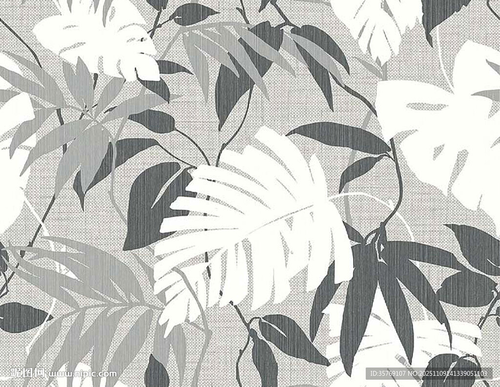 灰白热带植物花纹图案