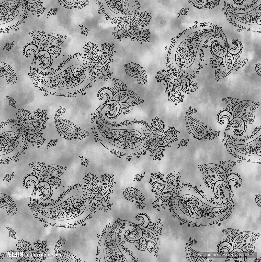 黑白佩斯利花纹图案