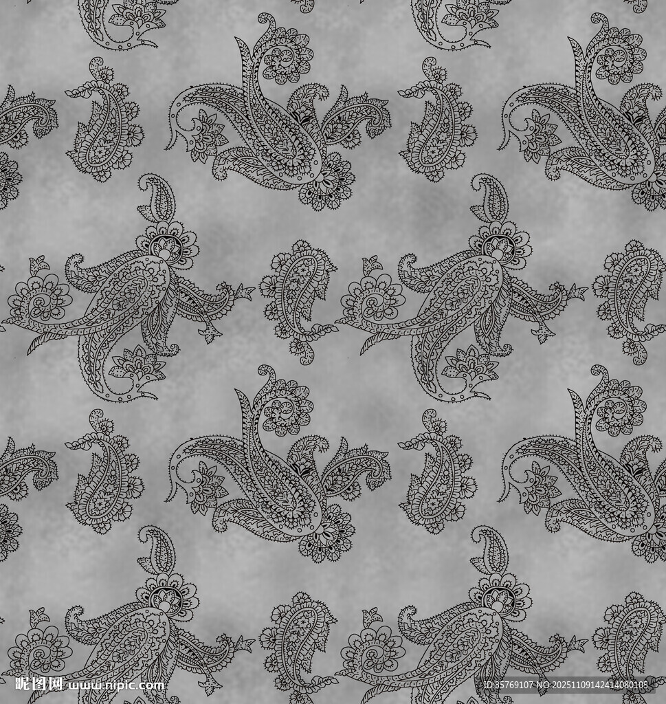 复古灰调佩斯利花纹图案