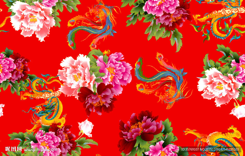红色花卉锦缎图案