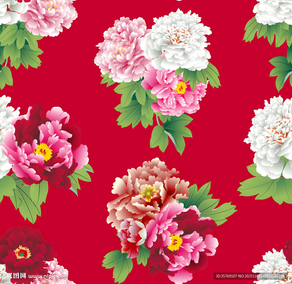 红色底花卉图案精美壁纸