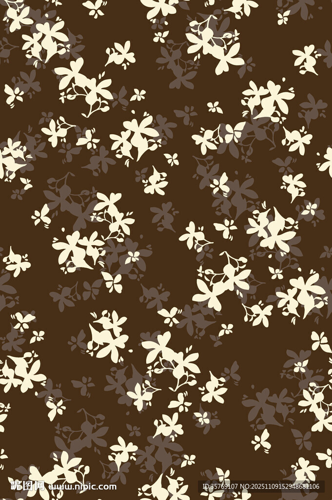 棕色底白色碎花图案布料