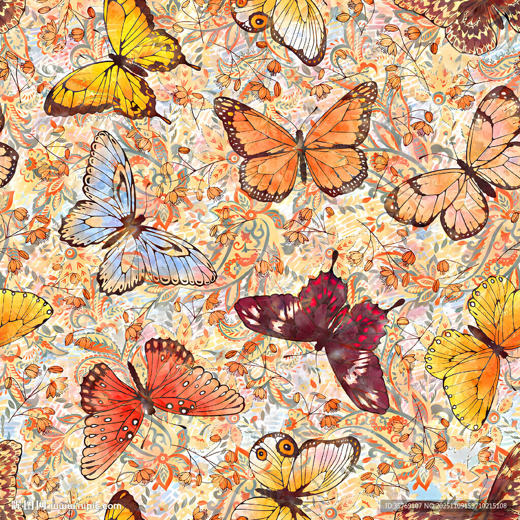 多彩蝴蝶图案纹理背景