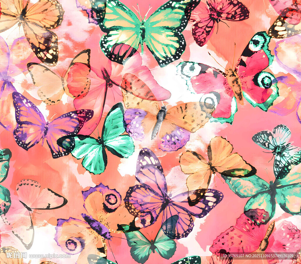 多彩蝴蝶水彩图案背景