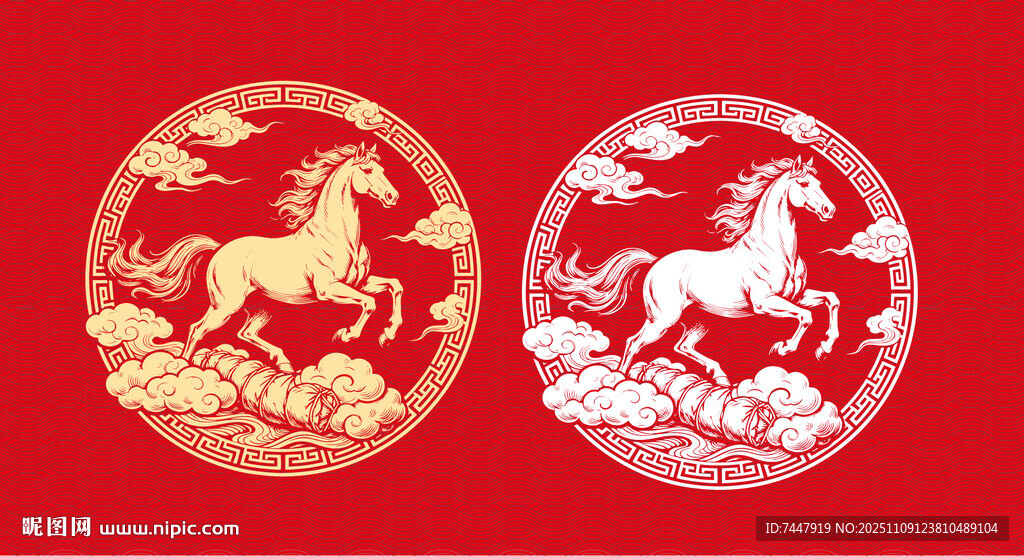 红底金纹骏马图案 