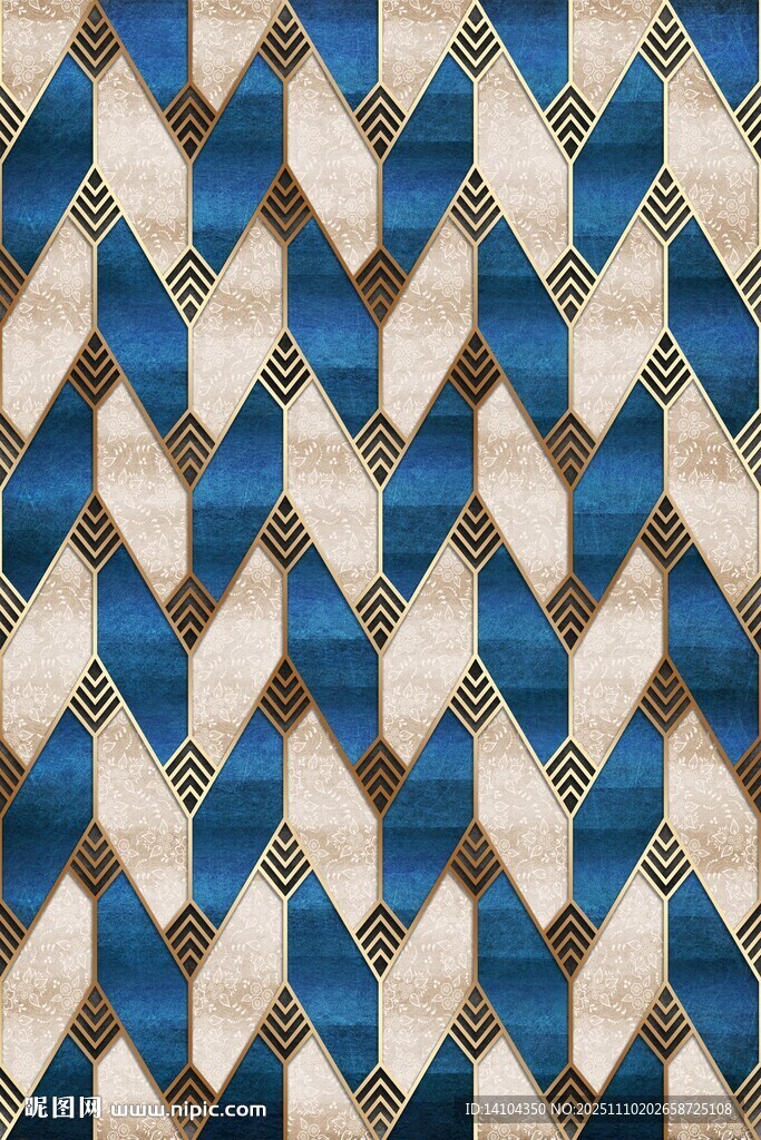 蓝白相间几何图案织物