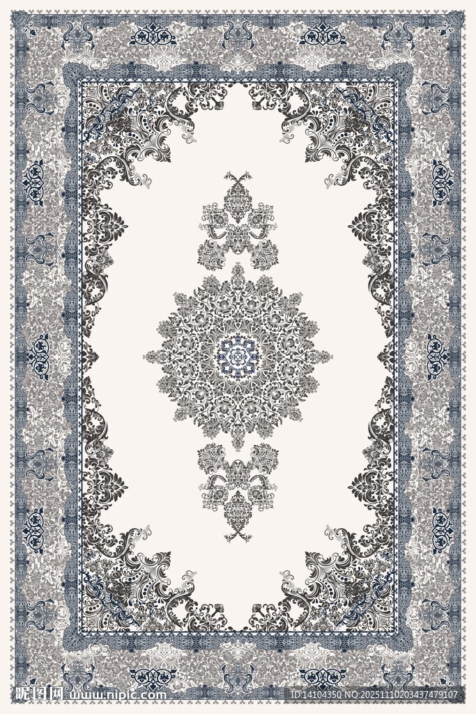 蓝白花纹精美地毯图案